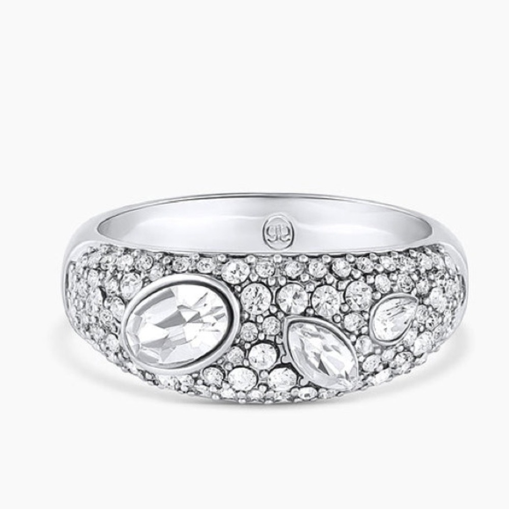 Gorjana New Size 9 Rhodium Plated Brass Genuine White Crystals Kingston‎ Ring